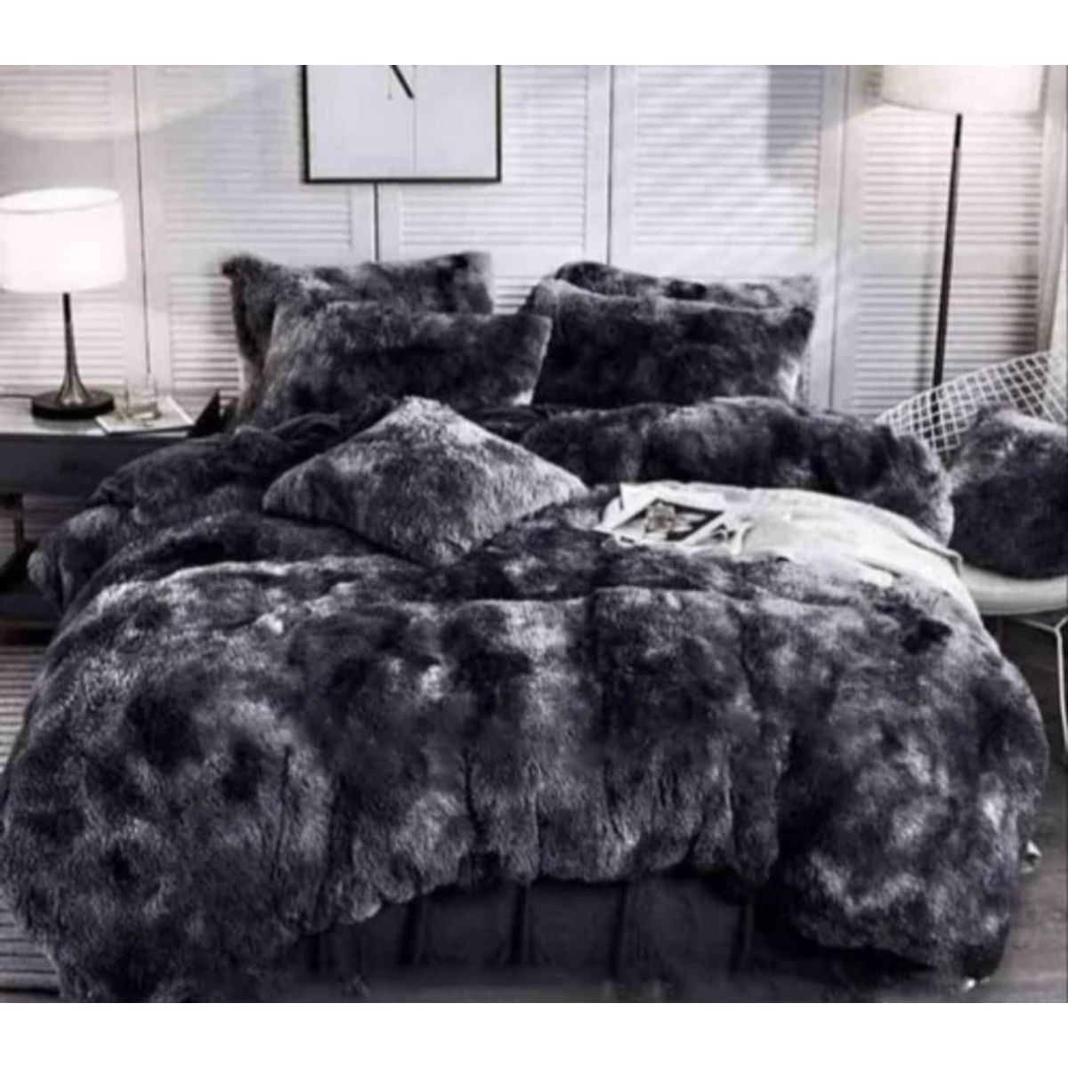 GENERICO - Cobertor de invierno peludo con chiporro 1,5 plaza Negro Jaspeado