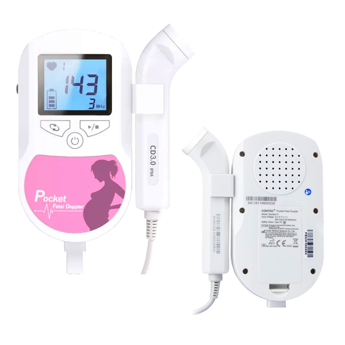 CONTEC - Detector de Latidos Fetales - Doppler Fetal Baby Sound C1 + Transductor 2MHz
