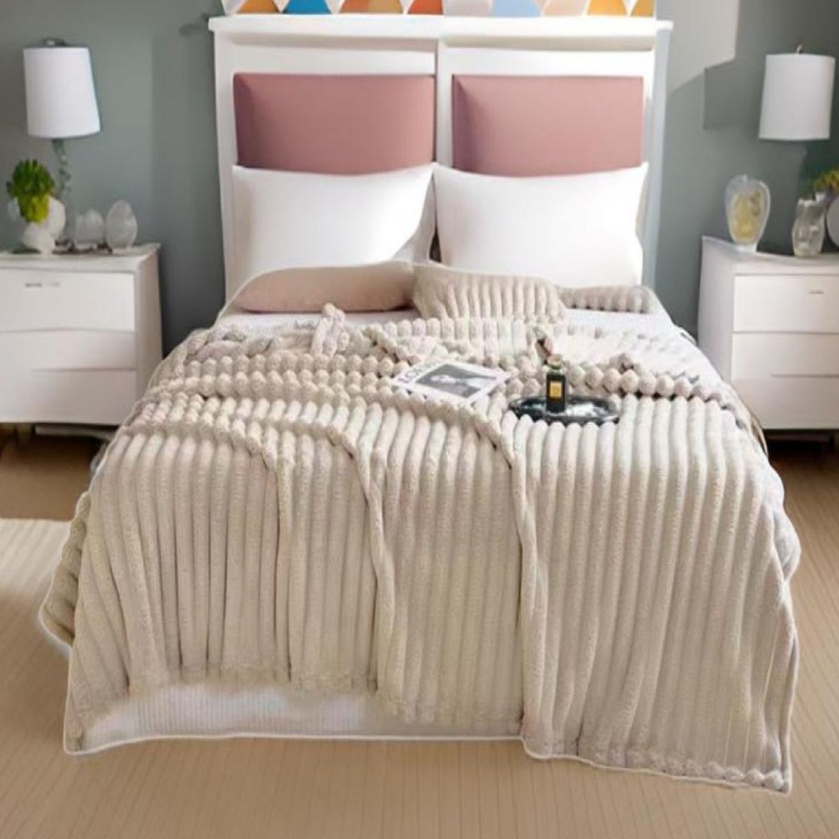 GENERICO - FRAZADA EXTRA SUAVE ELEGANTE PLAZA Y MEDIA Beige