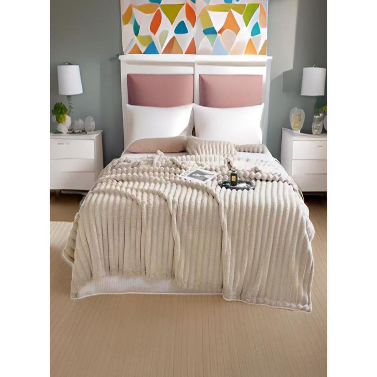 GENERICO - FRAZADA EXTRA SUAVE ELEGANTE PLAZA Y MEDIA Beige