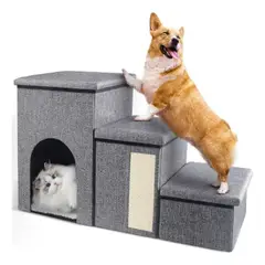 MUNDO MAGIA - Escalera Mascota Perro Gato Con Almacenamiento Plegable Gris