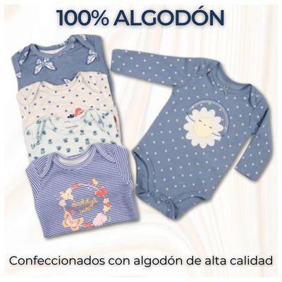 Imagen 2 del producto Pack 5 Bodys Bebé Niña Manga Larga 100% Algodón Diseño Sky Blue Floral