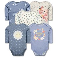 Pack 5 Bodys Bebé Niña Manga Larga 100% Algodón Diseño Sky Blue Floral