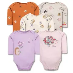 TEDMIMAK - Pack 5 Bodys Bebé Niña Manga Larga 100% Algodón Magic Porcupine