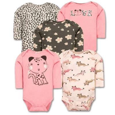Imagen 1 del producto Pack 5 Bodys Bebé Niña Manga Larga 100% Algodón Pink Cat