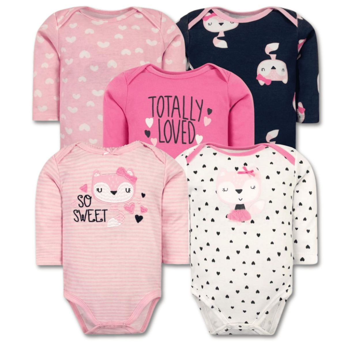 TEDMIMAK - Pack 5 Bodys Bebé Niña Manga Larga 100% Algodón Sweet Rose