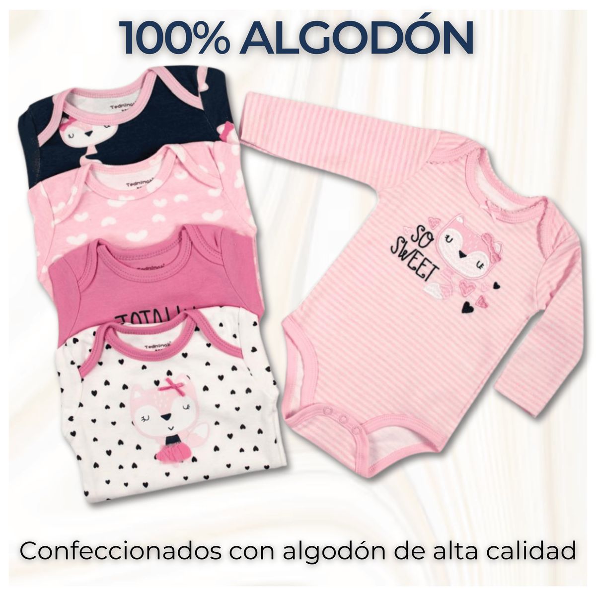 TEDMIMAK - Pack 5 Bodys Bebé Niña Manga Larga 100% Algodón Sweet Rose