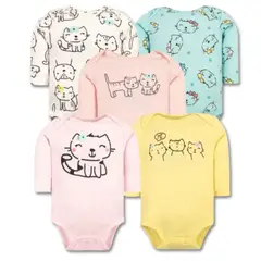 TEDMIMAK - Pack 5 Bodys Bebé Niña Manga Larga 100% Algodón Cats Babies