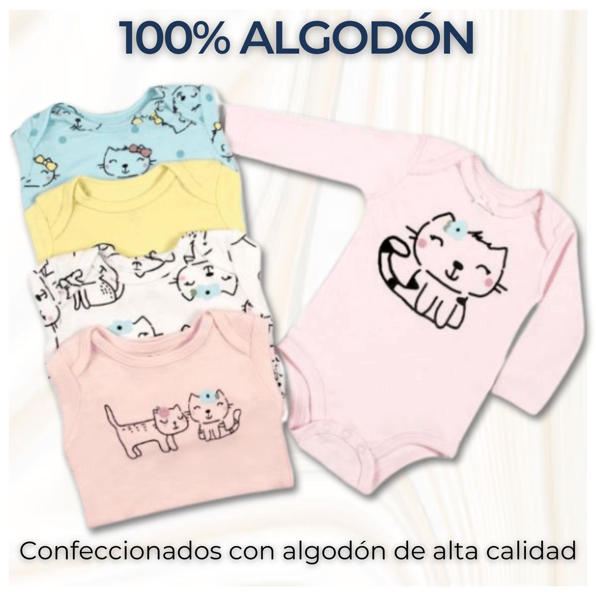 TEDMIMAK - Pack 5 Bodys Bebé Niña Manga Larga 100% Algodón Cats Babies