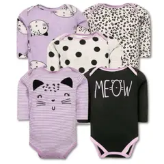 TEDMIMAK - Pack 5 Bodys Bebé Niña Manga Larga 100% Algodón Diseño Happy Cat