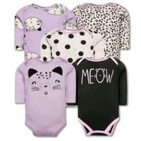 Pack 5 Bodys Bebé Niña Manga Larga 100% Algodón Diseño Happy Cat