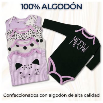 Imagen 2 del producto Pack 5 Bodys Bebé Niña Manga Larga 100% Algodón Diseño Happy Cat