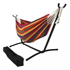 MUNDO MAGIA - Hamaca Doble Con Base Soporte De Acero Y Estuche Portatil