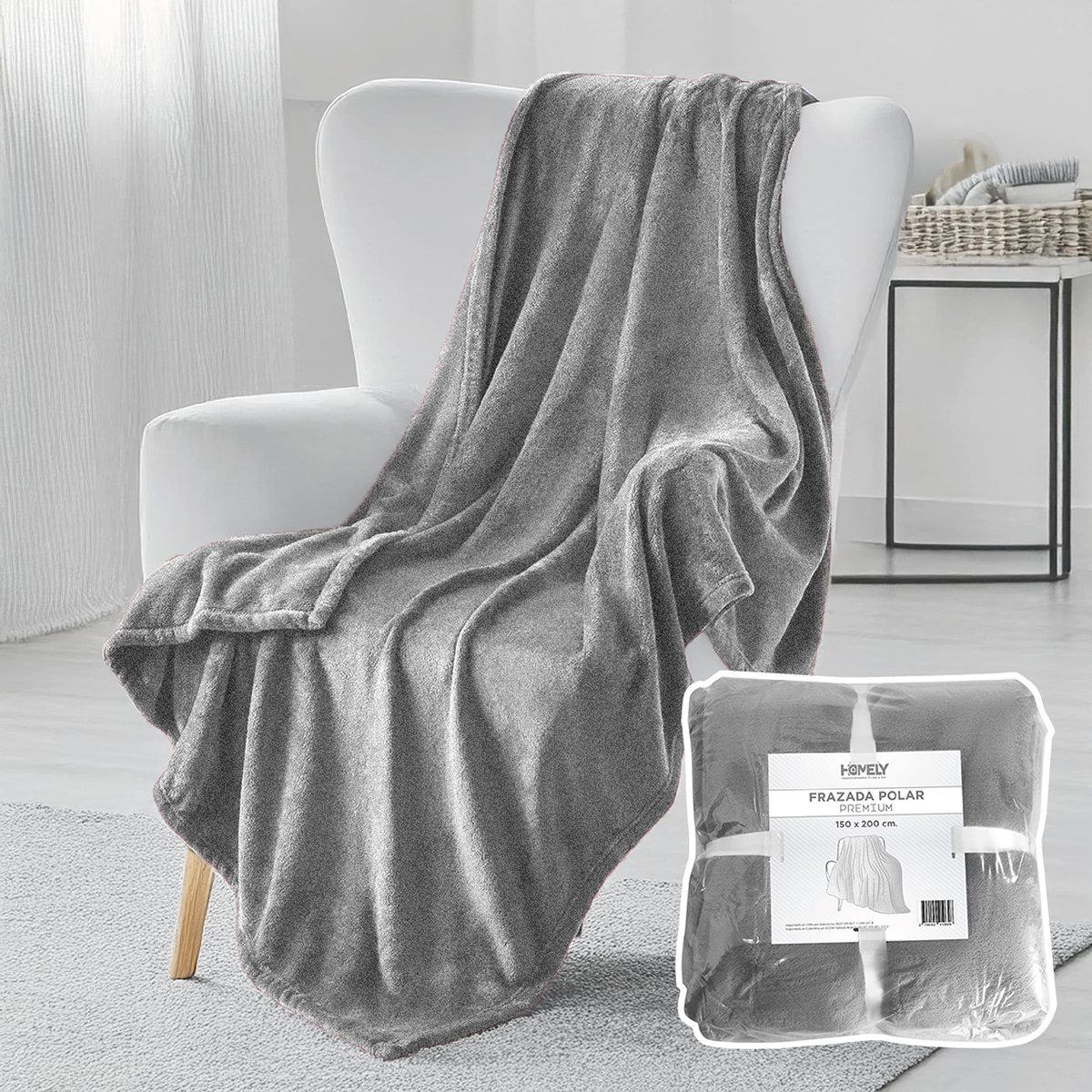 HOMELY - Frazada Polar Termica 2 Plazas Homely Manta 150x200cm Gris
