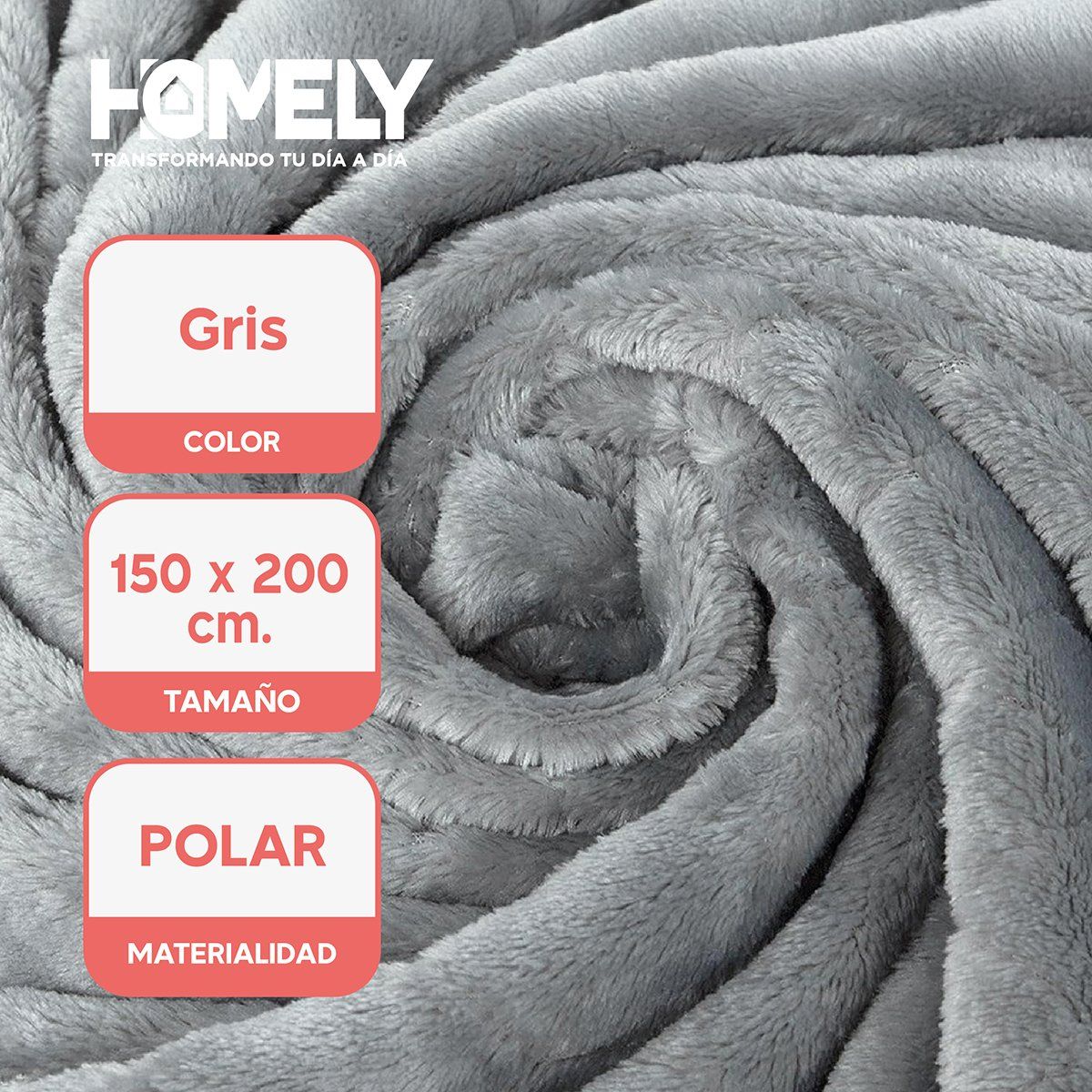 HOMELY - Frazada Polar Termica 2 Plazas Homely Manta 150x200cm Gris
