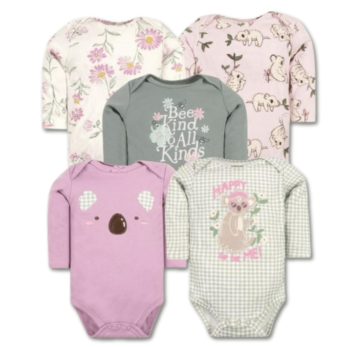 TEDMIMAK - Pack 5 Bodys Bebé Niña Manga Larga 100% Algodón Soft Pink Floral