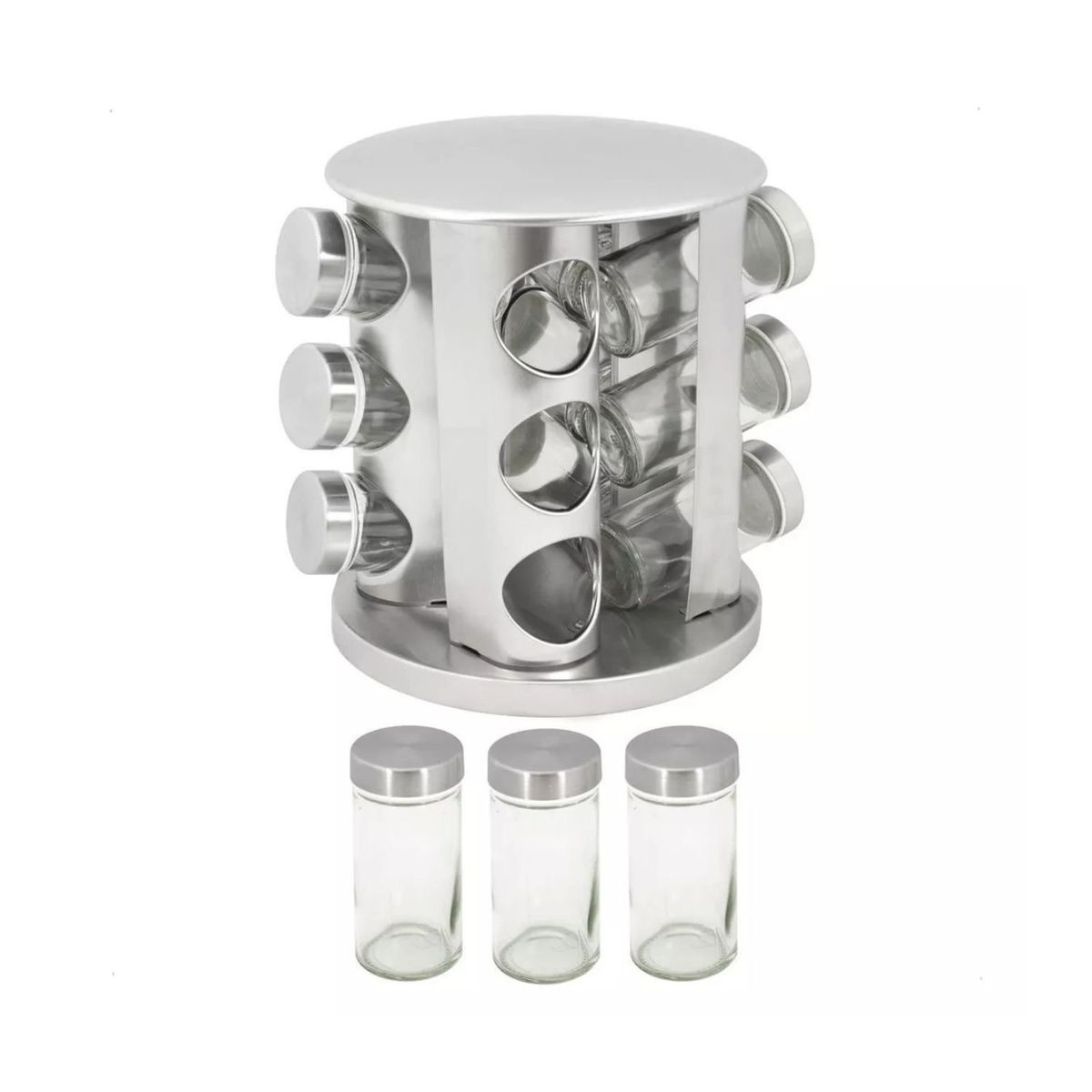 GENERICO - Especiero Carrusel 16 Frascos 19cm Diseño Moderno Plateado
