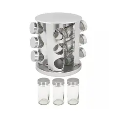 GENERICO - Especiero Carrusel 16 Frascos 19cm Diseño Moderno Plateado