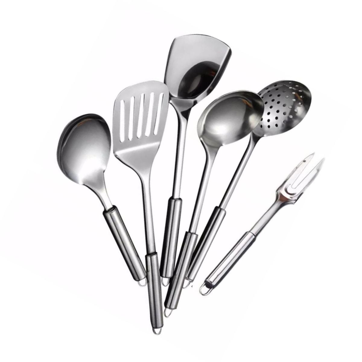 GENERICO - Set 6 Piezas Cucharones Cocina 37cm Design Plateado Multicolor