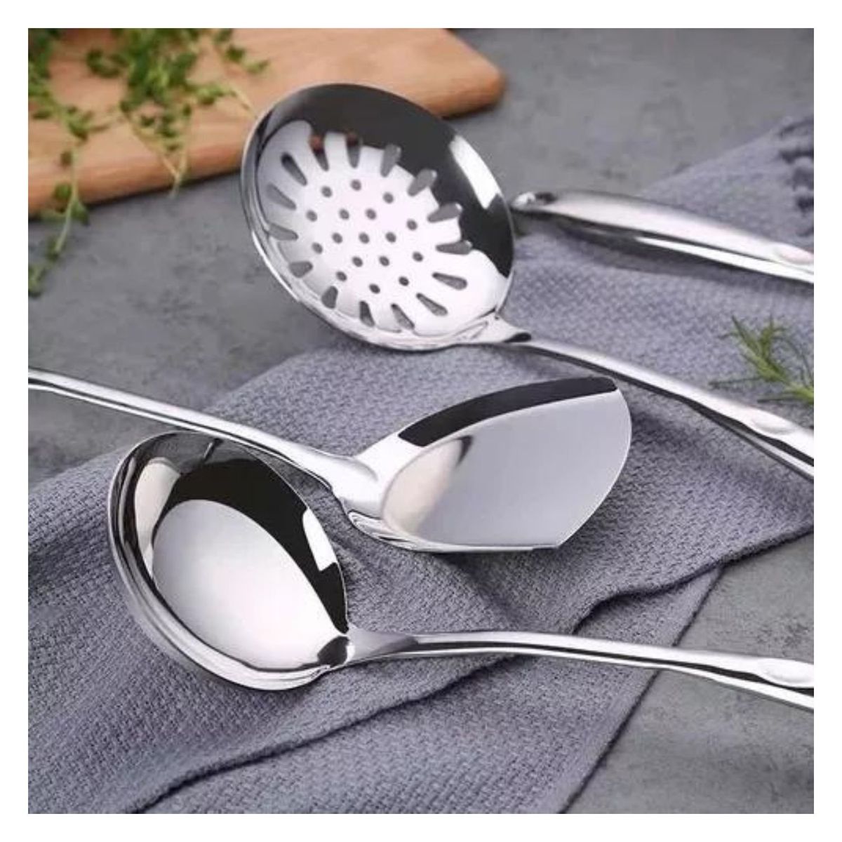 GENERICO - Set 6 Piezas Cucharones Cocina 37cm Design Plateado Multicolor