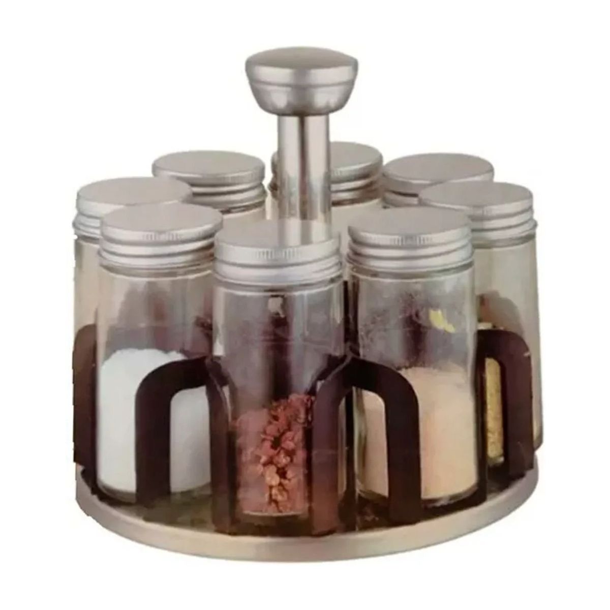 GENERICO - Especiero Giratorio 6 Frascos Tapa Metal 16cm Plata