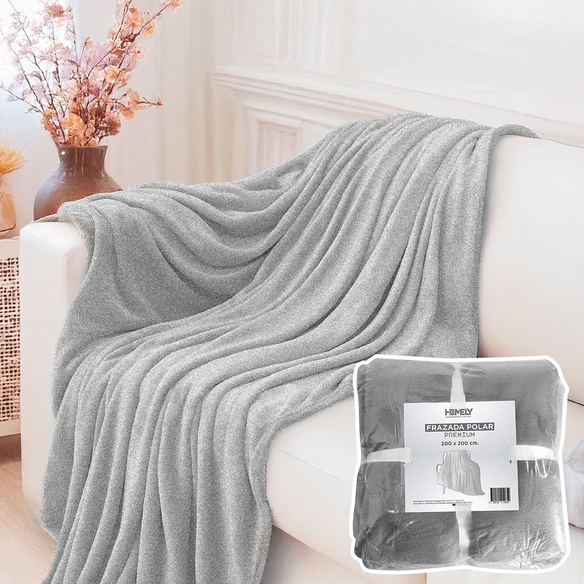 HOMELY - Frazada Polar Termica King Homely Manta 200x200cm Gris
