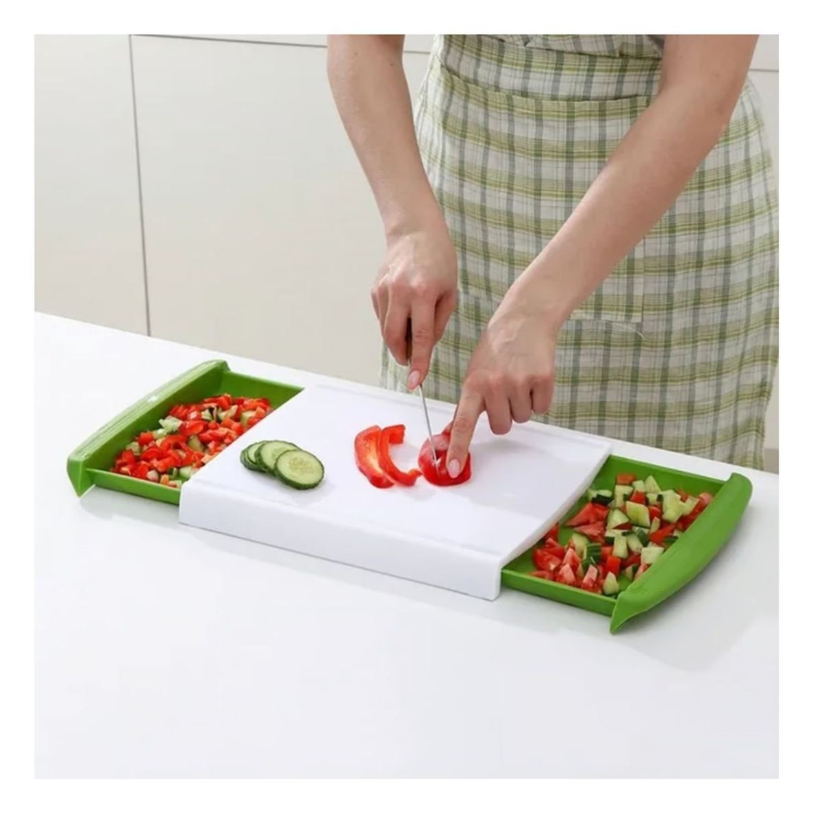 GENERICO - Tabla Cortar 37cm Bandeja Residuos Verde Profesional Cocina