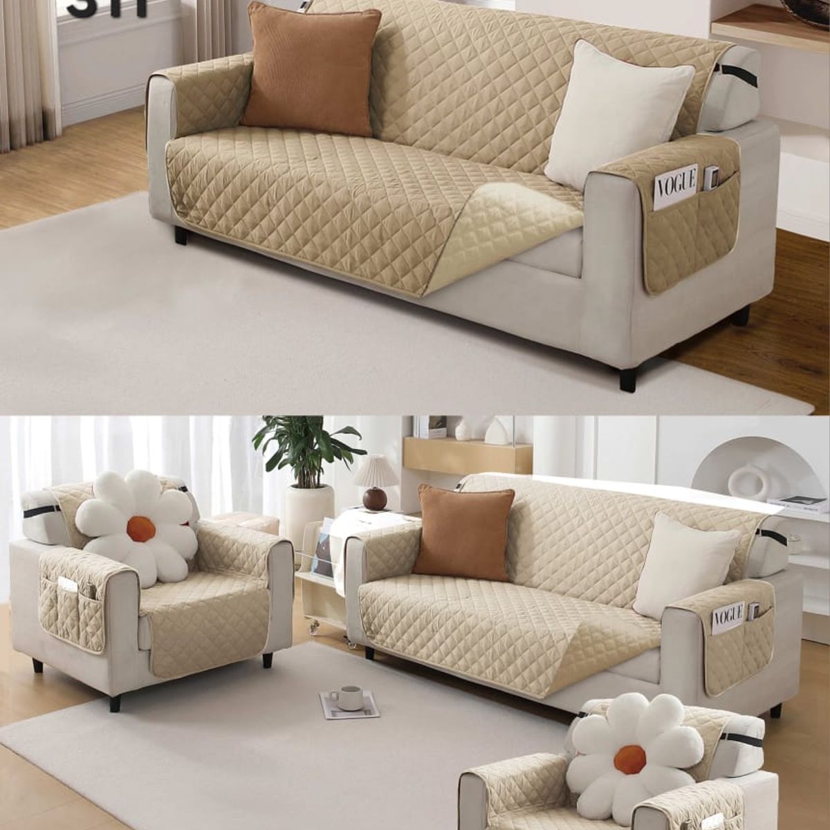 GENERICO - protector de sillon 3cuerpo reversible duo color