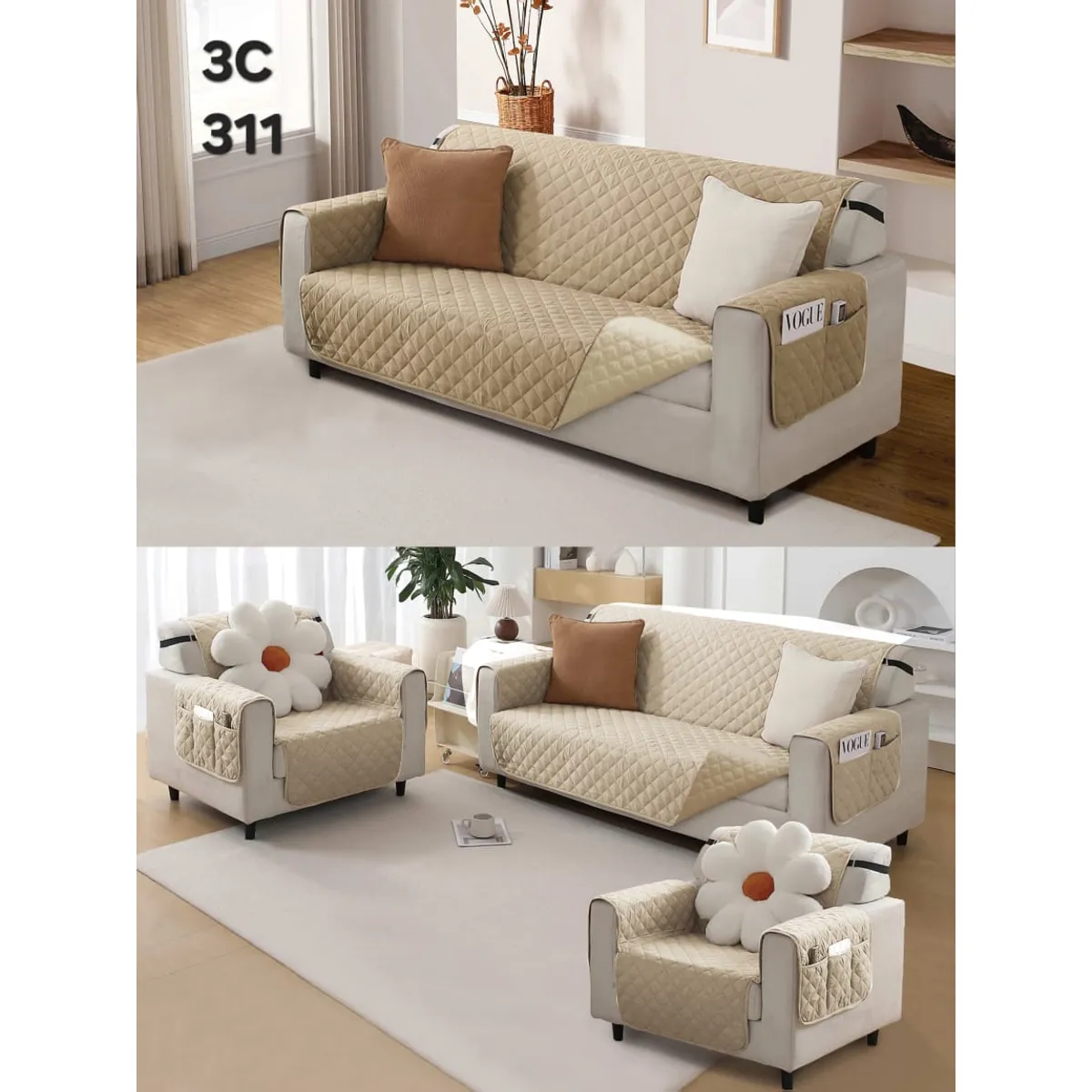 GENERICO - protector de sillon 3cuerpo reversible duo color