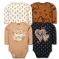 Pack 4 Bodys Bebé Niña Manga Larga 100% Algodón Hearts