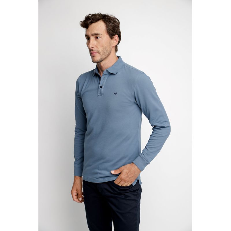 FEROUCH - Polera Polo Básica Manga Larga Azul Ferouch