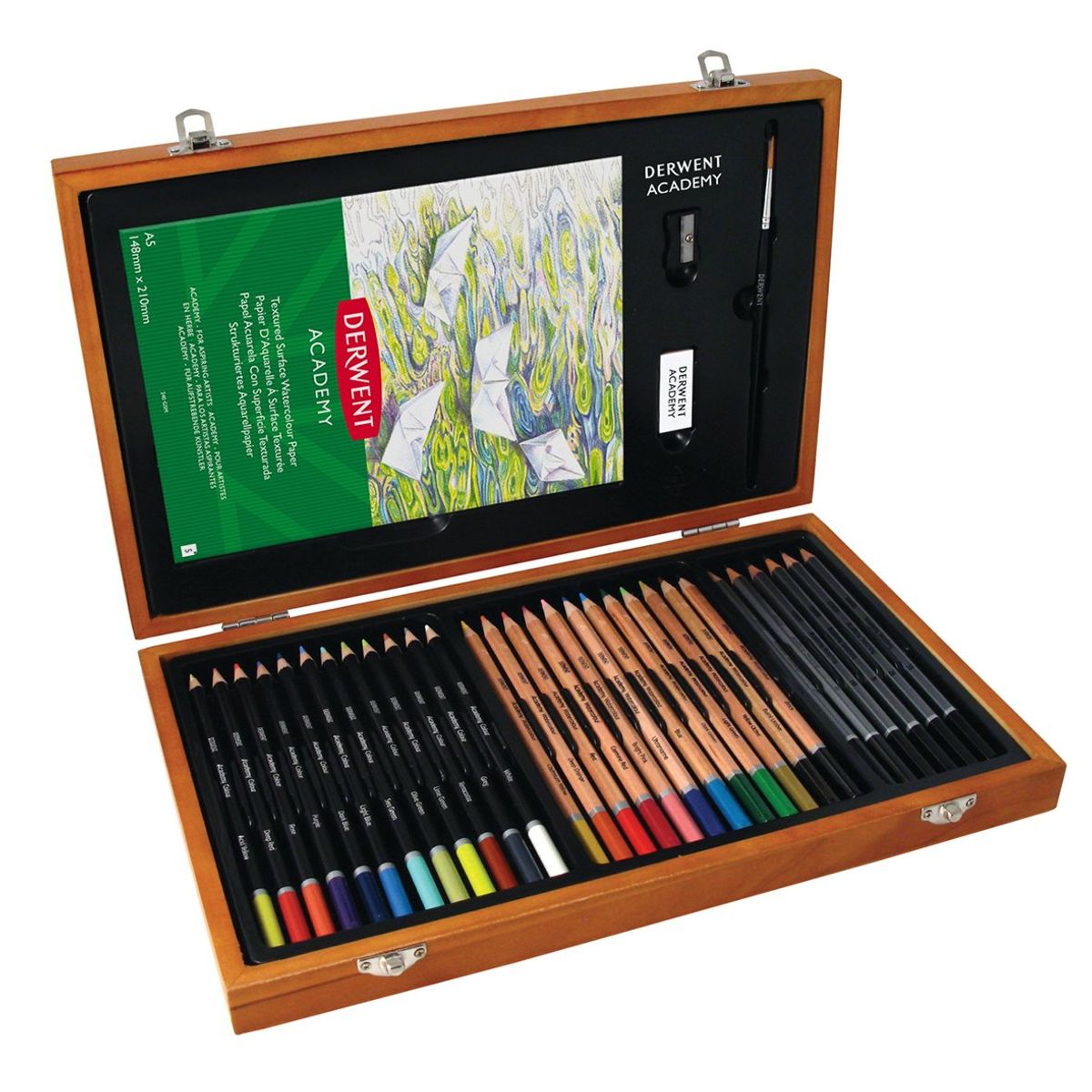 DERWENT - Libro Colorear Mandalas Flores + Set Lápices Caja de Madera