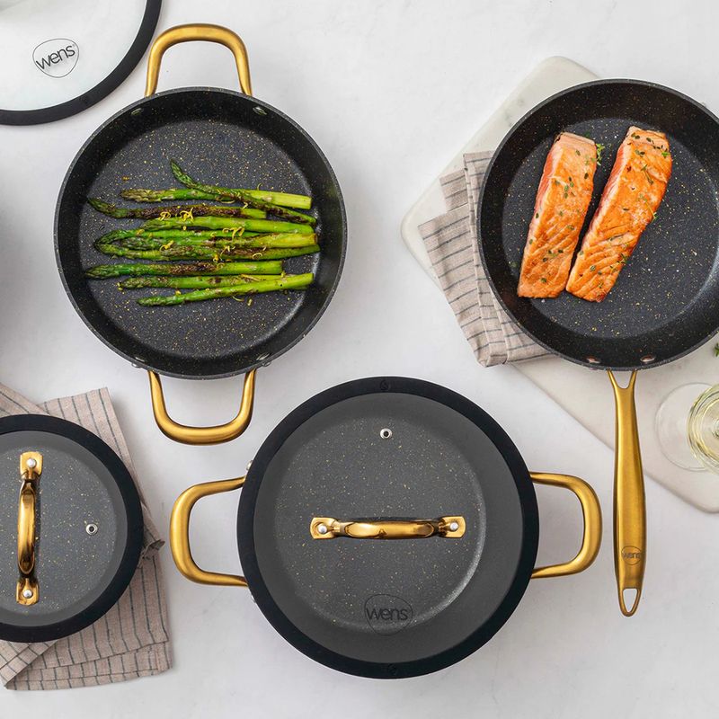 WENS - Batería De Cocina 7 Piezas Aluminio Forjado Golden Series