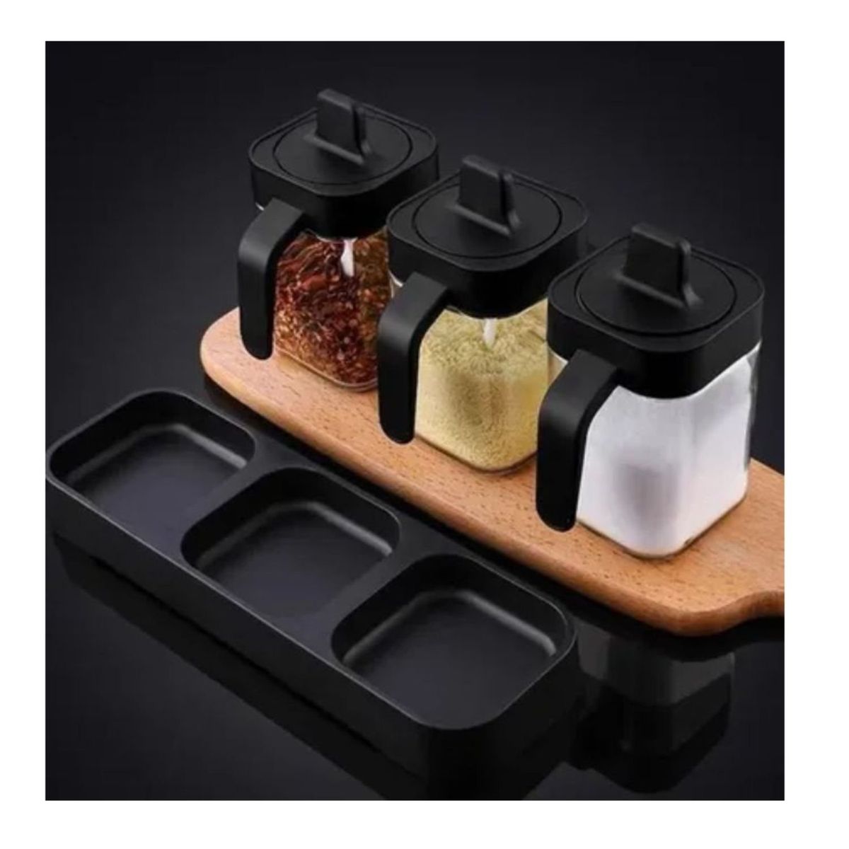 GENERICO - Especiero 3 Frascos Negro Medidas 27cm Diseño Moderno