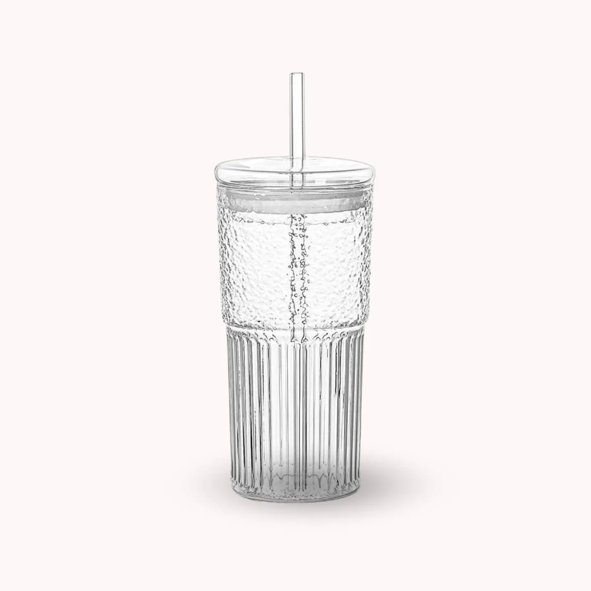 SANTU HOME & DECO - Set 2 Vasos Vidrio con Bombilla y Tapa Perlado 500ml