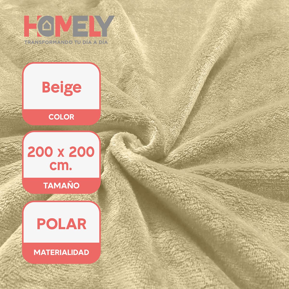 HOMELY - Frazada Polar Termica King Homely Manta 200x200cm Beige