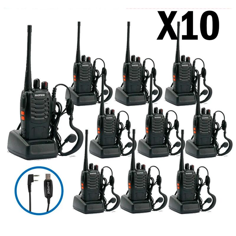 BAOFENG - PACK 10 RADIOS TRANSMISOR WALKIE TALKIE 16 CANALES COLOR NEGRO