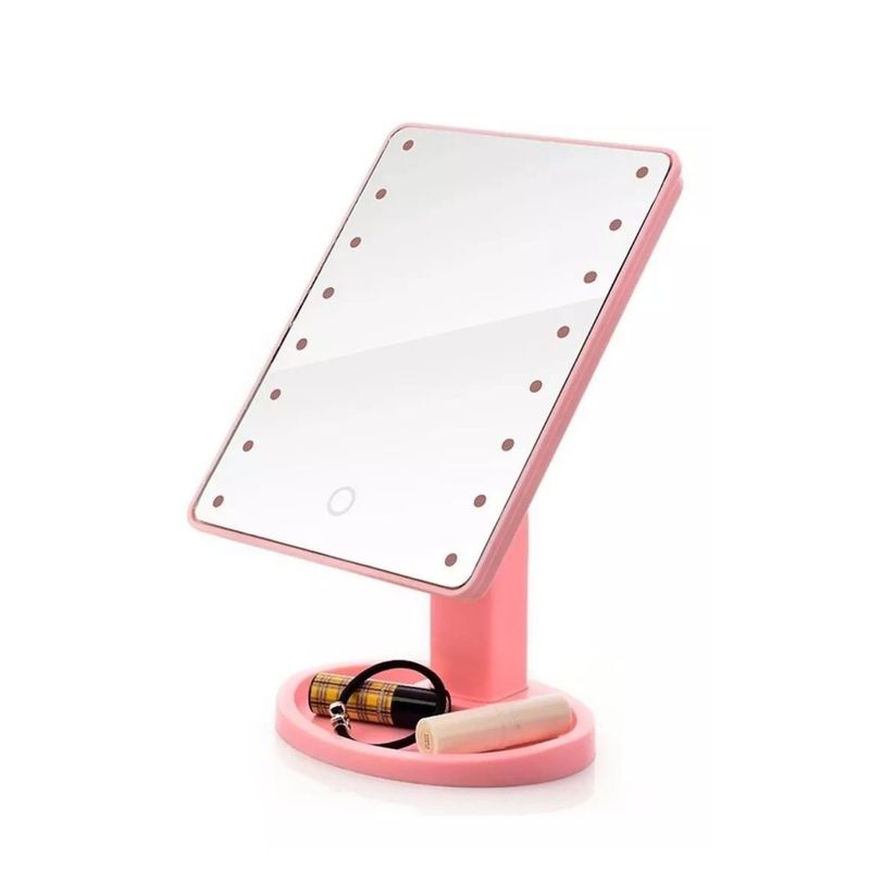 GENERICO - Espejo Pedestal Luces 16 Led A Pila 16cm Diseño Rosa