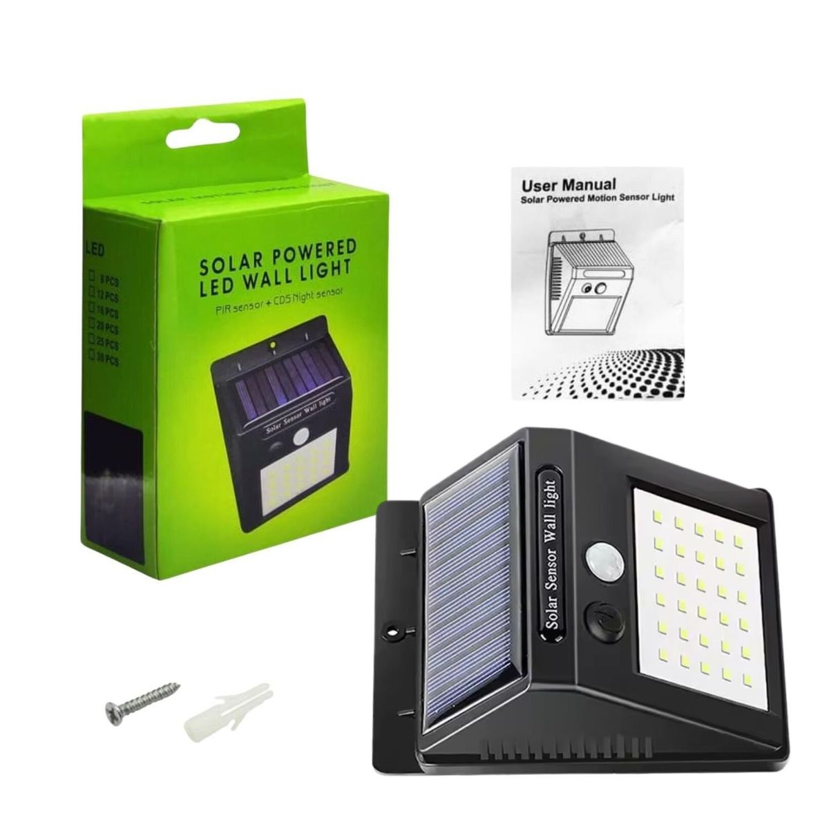 GENERICO - Luz Solar Led De Pared 30 Leds 12cm Negra.