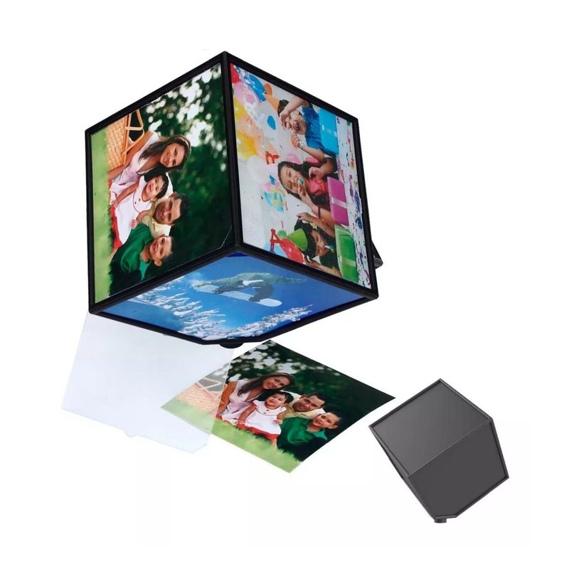 GENERICO - Cubo Rotativo 360 Foto Negro 11cm Para Exhibición Imágenes.
