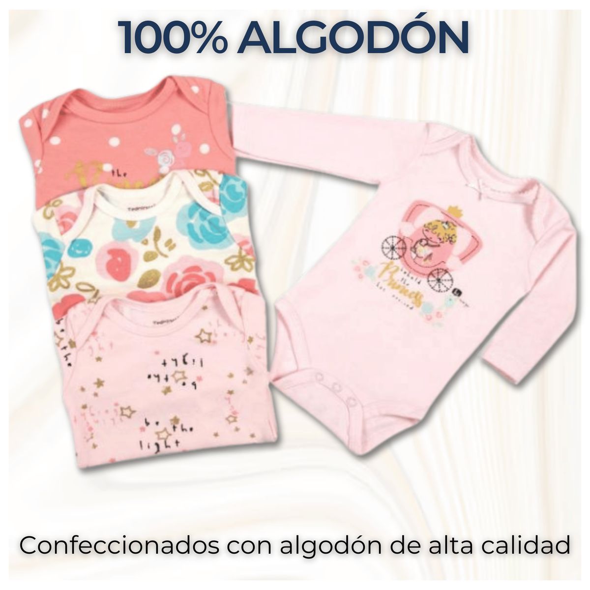 TEDMIMAK - Pack 4 Bodys Bebé Niña Manga Larga Tedmimak 100% Algodón Pink Roses