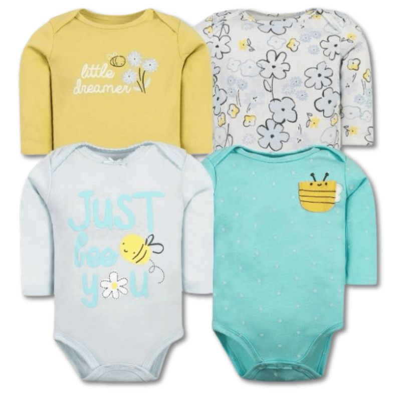 TEDMIMAK - Pack 4 Bodys Bebé Niña Manga Larga 100% Algodón Sweet Bee