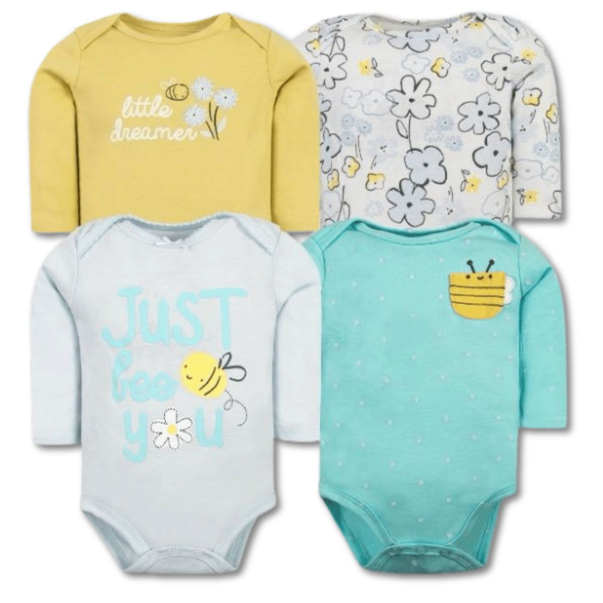 TEDMIMAK - Pack 4 Bodys Bebé Niña Manga Larga 100% Algodón Sweet Bee
