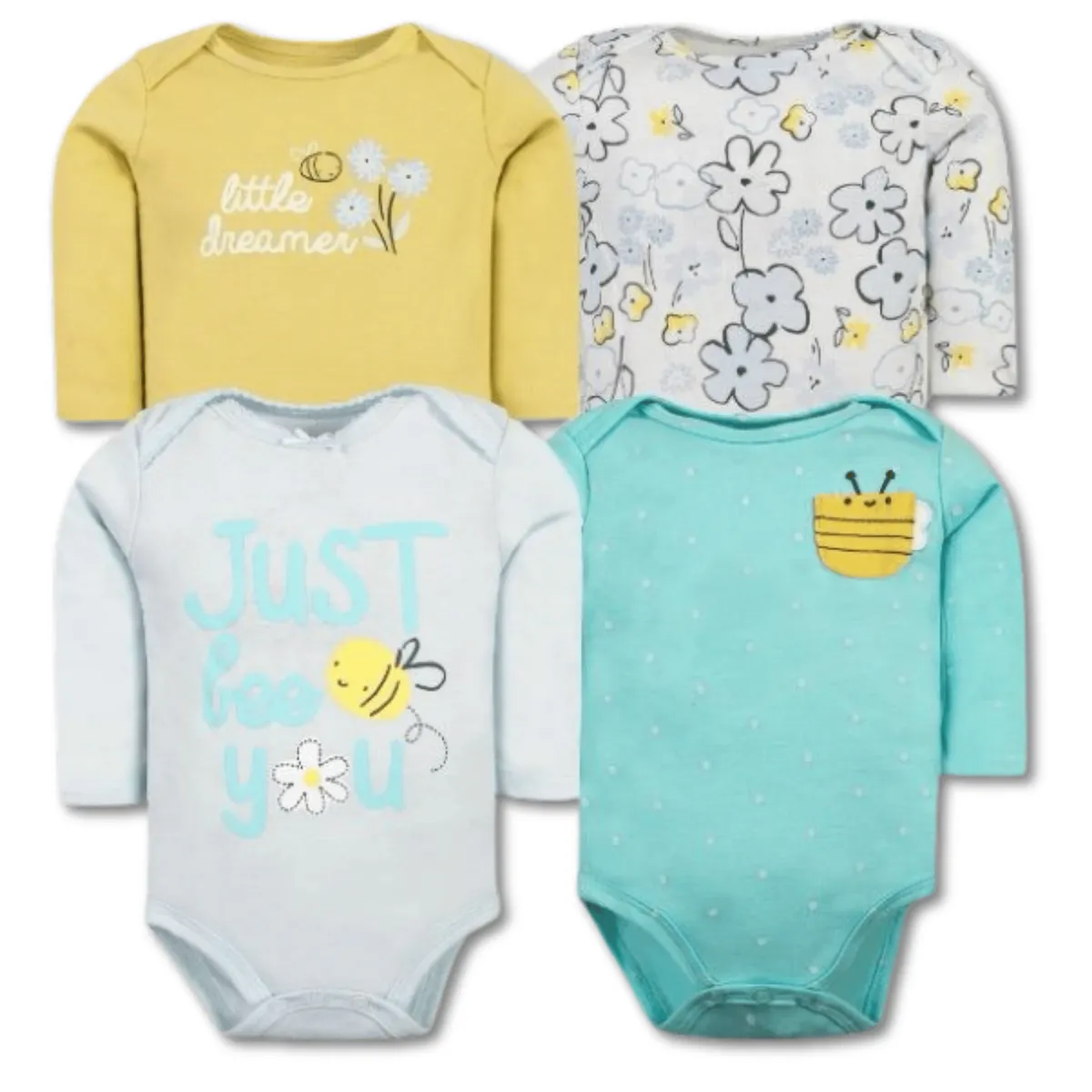 TEDMIMAK - Pack 4 Bodys Bebé Niña Manga Larga 100% Algodón Sweet Bee