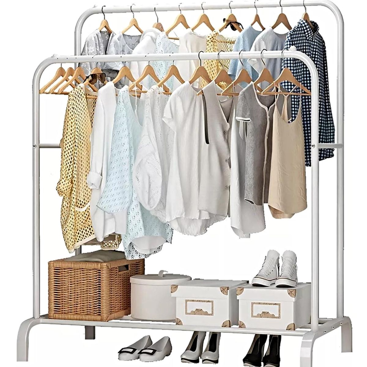 GENERICO - PERCHERO ORGANIZADOR DOBLE DE ROPA BLANCO