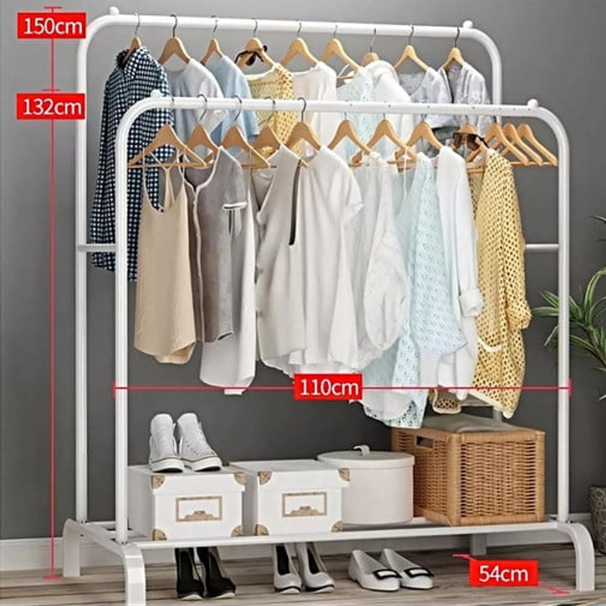 GENERICO - PERCHERO ORGANIZADOR DOBLE DE ROPA BLANCO