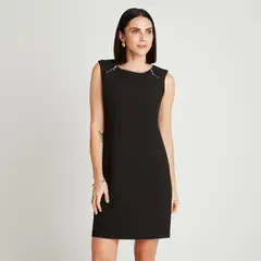 LORENZO DI PONTTI - Vestido Midi Negro Sin Manga Cuello Redondo