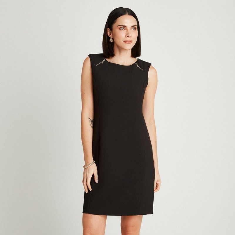 LORENZO DI PONTTI - Vestido Midi Negro Sin Manga Cuello Redondo.-