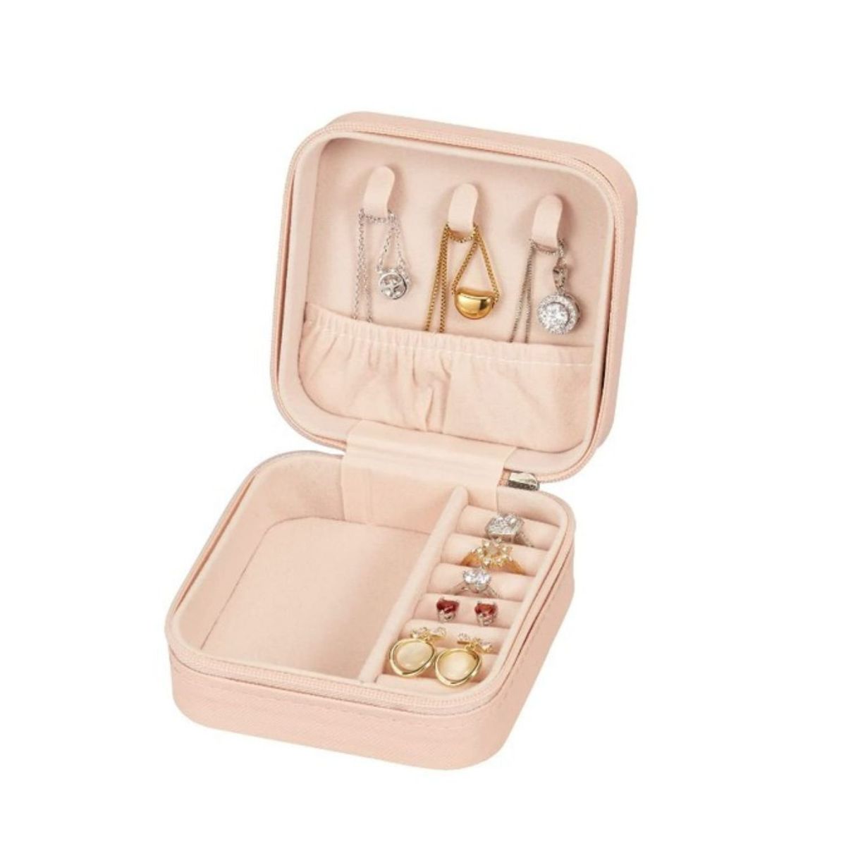 GENERICO - Estuche Organizador Joyas Cuadrado 10cm Joyero Rosa Aros