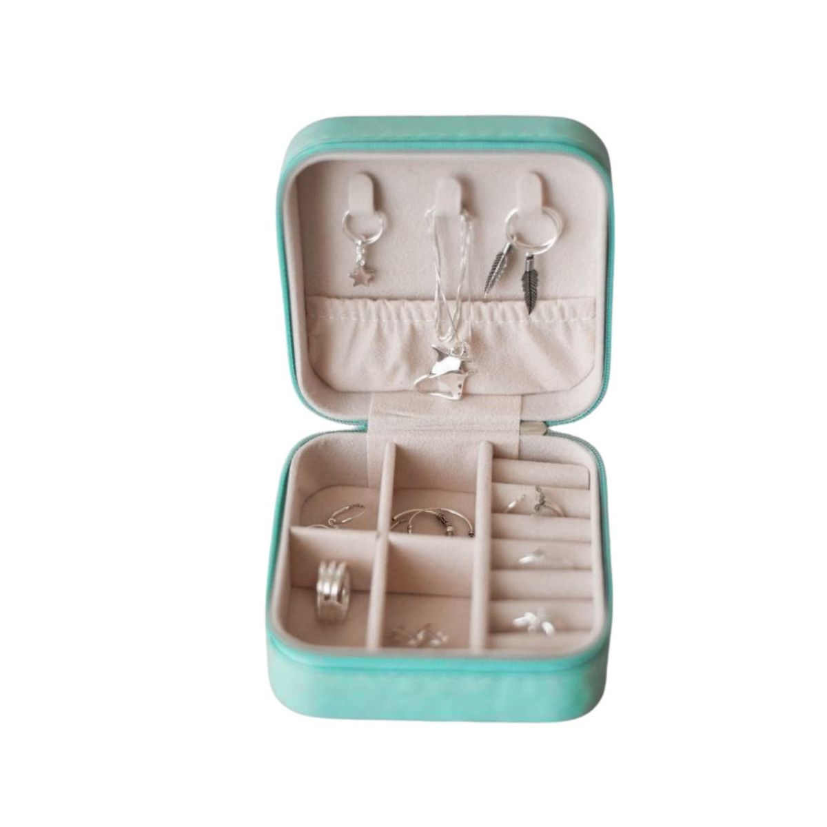 GENERICO - Estuche Organizador Joyas Cuadrado 10cm Joyero Turquesa